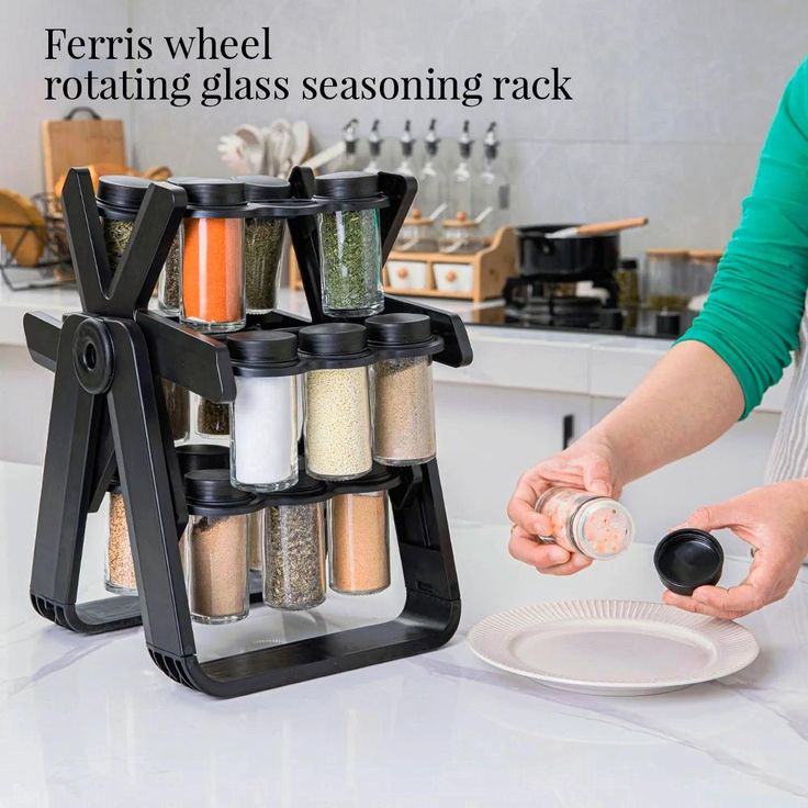 18-Jar Rotating Spice Rack – Space-Saving Kitchen Organizer